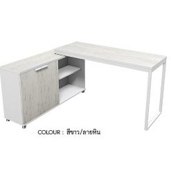 โต๊ะทำงานตัวแอล 160CM พร้อมตู้ต่อข้าง HBD-1615C (สีขาว/ลายหิน)